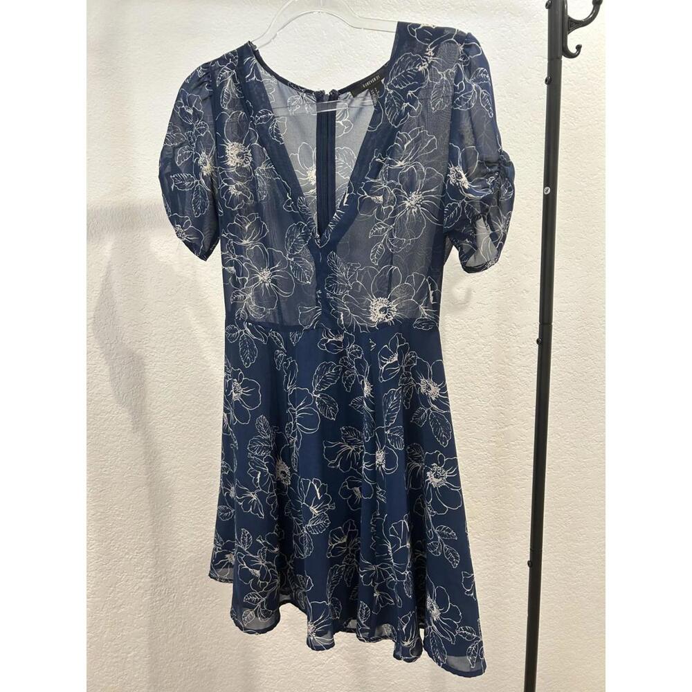Vintage Blue Floral A-line Dress in small